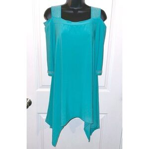 Cover Charge blue tunic top with rhinestones on straps